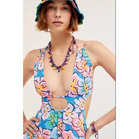 For Love & Lemons Yasmin Open-Back Floral Maxi Dress Size XS NWT Strappy Lined - Picture 2 of 10